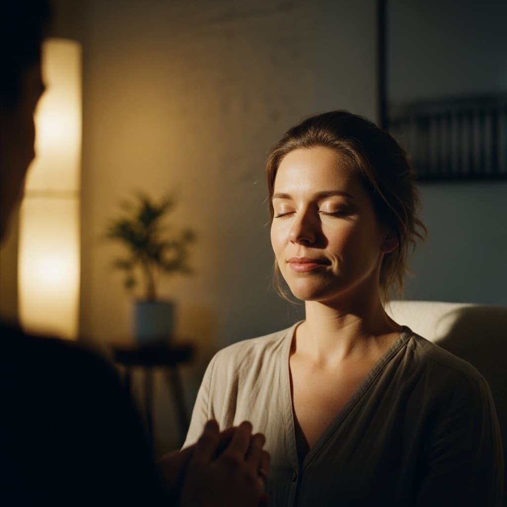 Entspannte Frau während einer Hypnose Session in Bonn