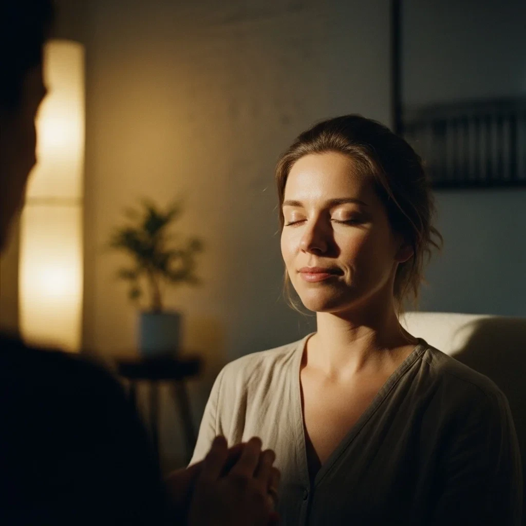 Entspannte Frau während einer Hypnose Session in Bonn