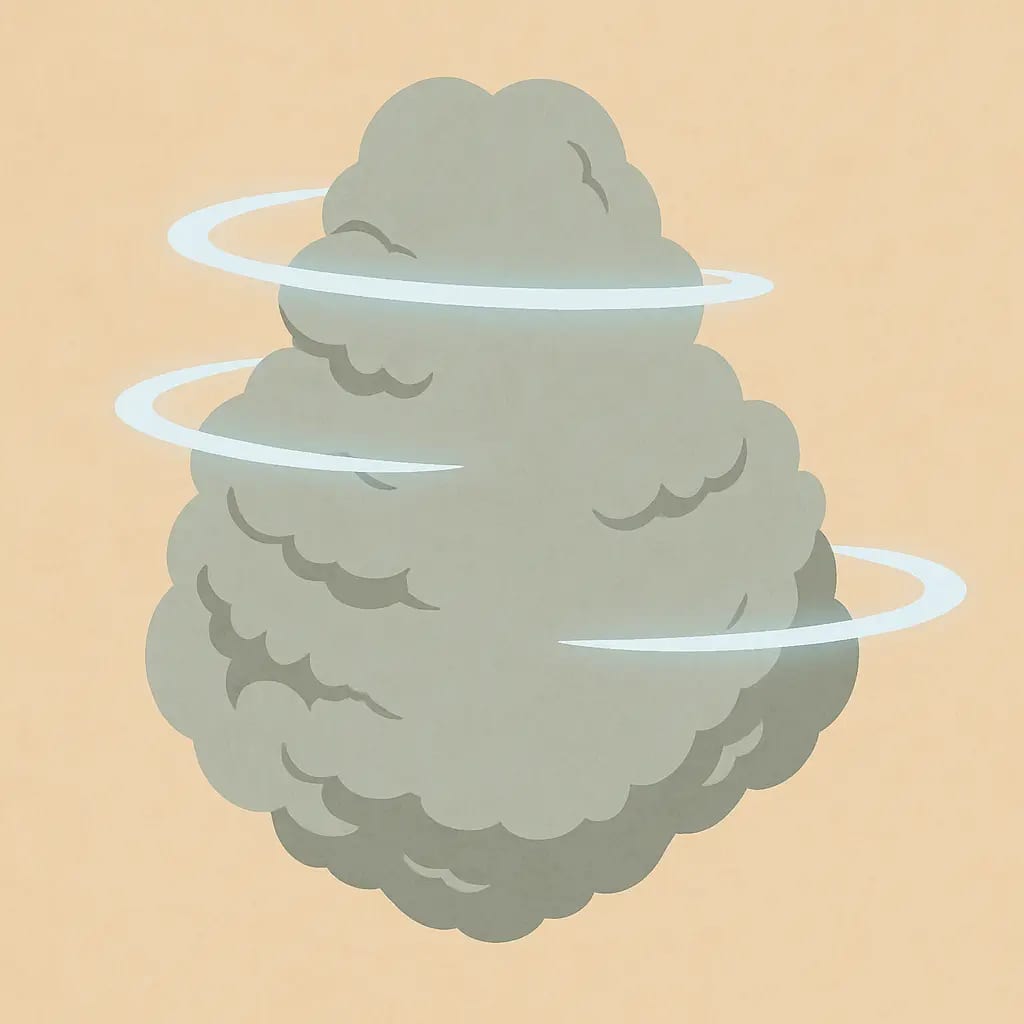 Illustration einer Gewitterwolke mit hellen Windbaendern, innere Anspannung vor der Hypnose